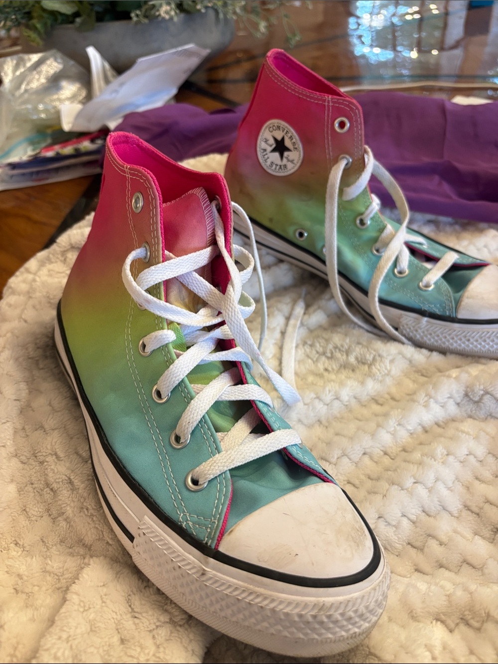 Converse Kids High Top Sneakers - Pink, Green, Teal Gradient